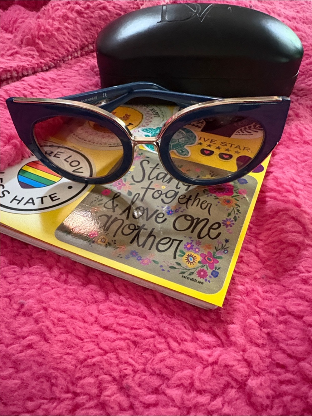 Diane Von Furstenberg Navy Blue and Gold Cat-Eye Sunglasses